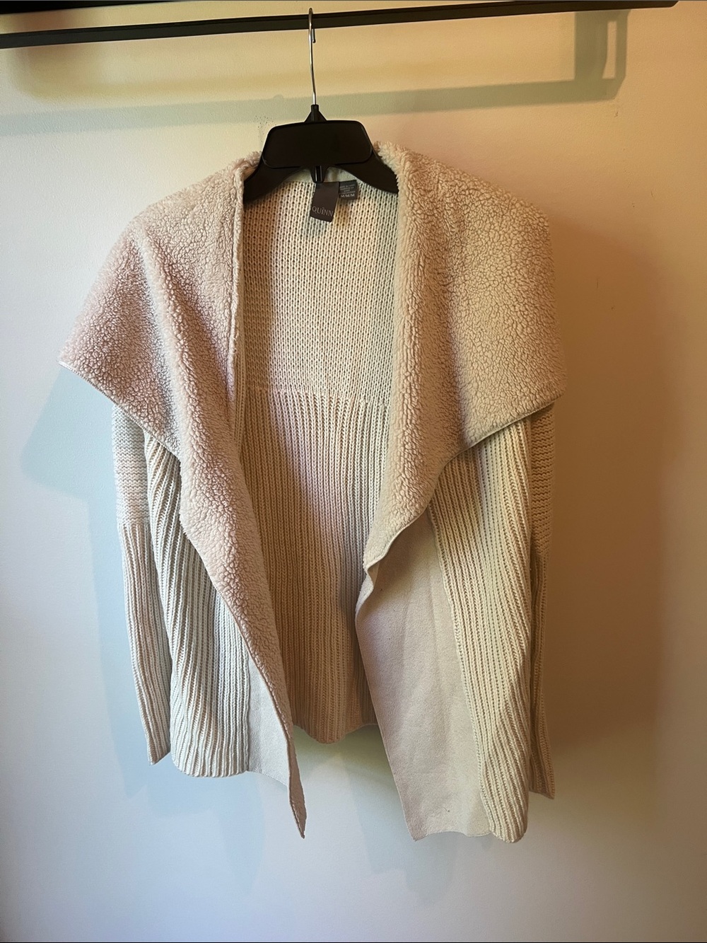 Quinn Open-Front Shawl-Collar Cardigan in Light Cream